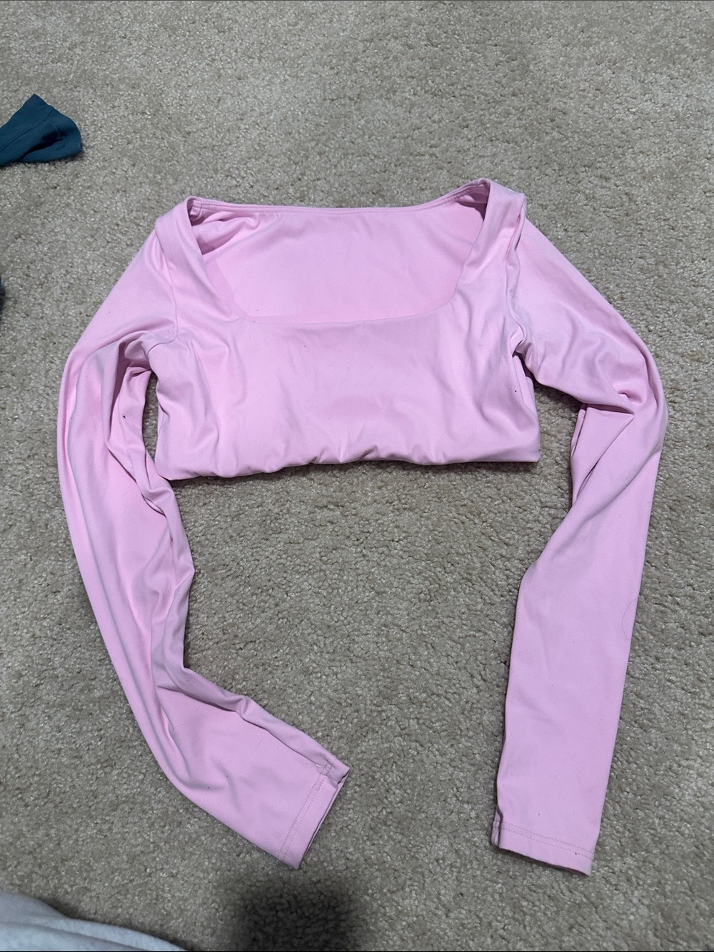 Womens Pink Long-Sleeve Square Neck Crop Top